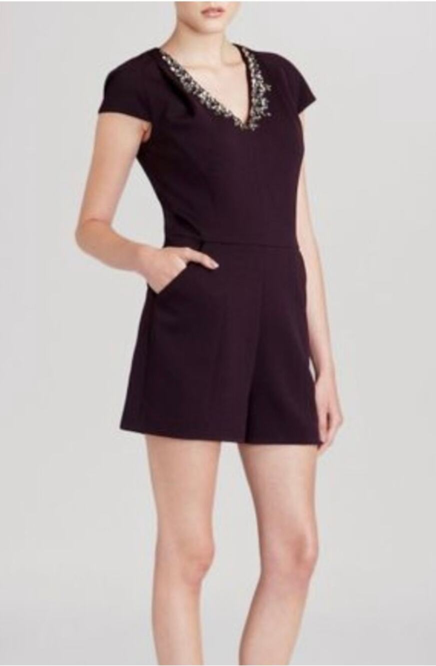 Ted Baker Nuada Cap Sleeve Deep Purple Jeweled Elegant Romper Size 4 US NWOT